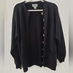 Vintage Black Knit Balloon Sleeve Cardigan
